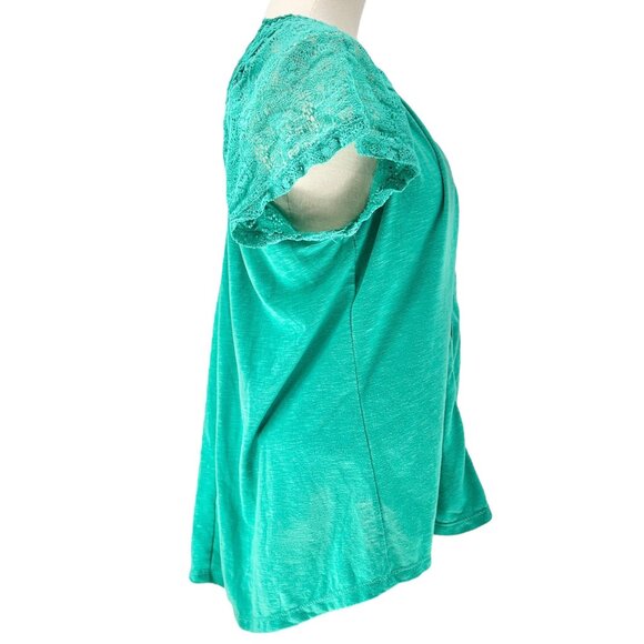 No Boundaries Blouse Juniors XL (15-17) Green Lace-Trimmed SS Poly Spandex Blend - Picture 8 of 10